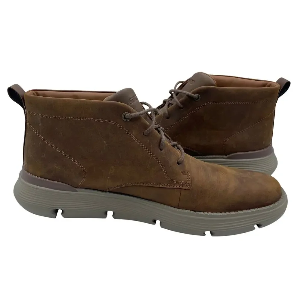 Skechers Leather Chukka Boot Dark Brown Classic Fit Garza Fontaine Mens 13